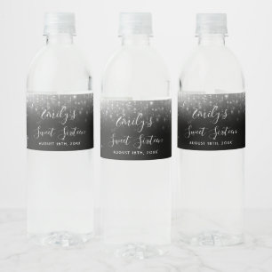 Glam Black White Sweet 16 Vattenflaskor Etikett