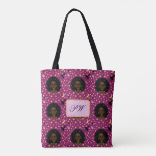 Glam Black Woman Afro Hair pic läppstift rosa måne Tygkasse