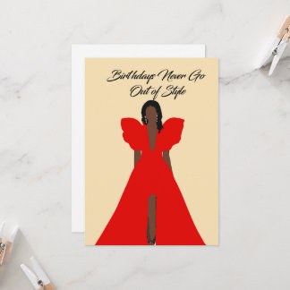 Glam Black Woman Card| Red Dress Birthday  Inbjudningar