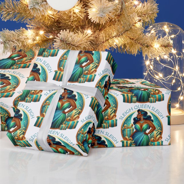 Glam Black Woman Elegant Teal & Guld jul Presentpapper (Helgdagar)