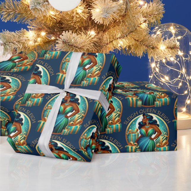 Glam Black Woman Elegant Teal & Guld jul Presentpapper (Helgdagar)