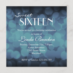 Glam blått Bokeh tänder sweet sixteeninbjudan Inbjudningar