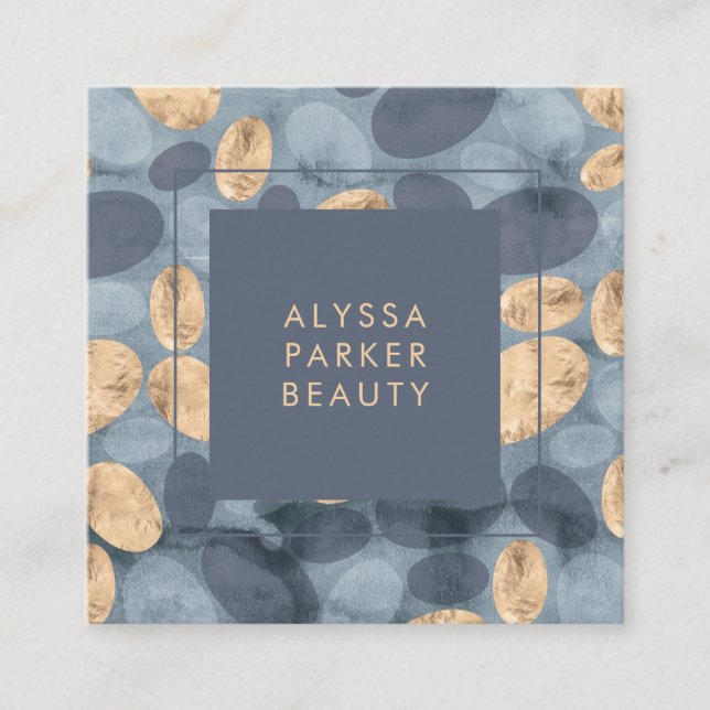 Glam blått pricker med guld fyrkantigt visitkort (Framsida)