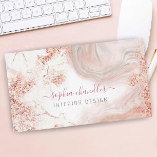 Glam Blek Peach & Grått Marble, Classy Visitkort