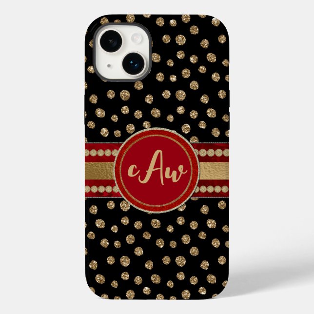 Glam Bling Glitter Polka dots och Monogram (Baksida)