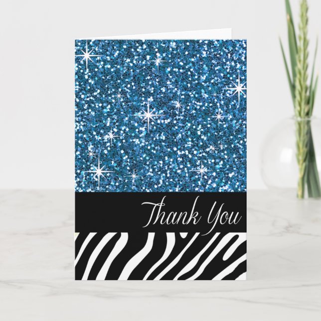 Glam Bling Glitter Zebra Tack | blå Kort (Framsida)