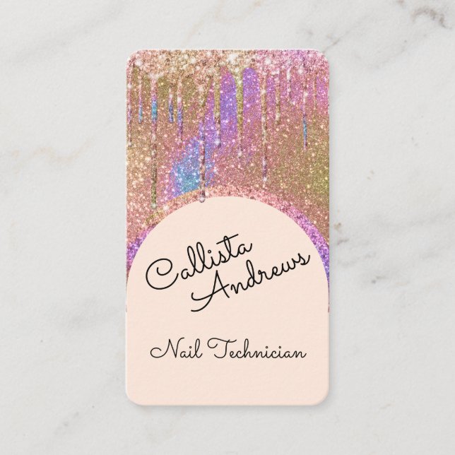 Glam Bling HoloGraph Glitter Drips Nagel Tech Visitkort (Framsida)