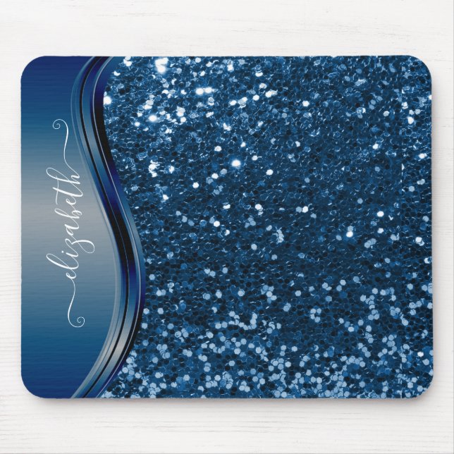 Glam Bling Personlig Glitter Calligraphy Blue Musmatta (Framsidan)