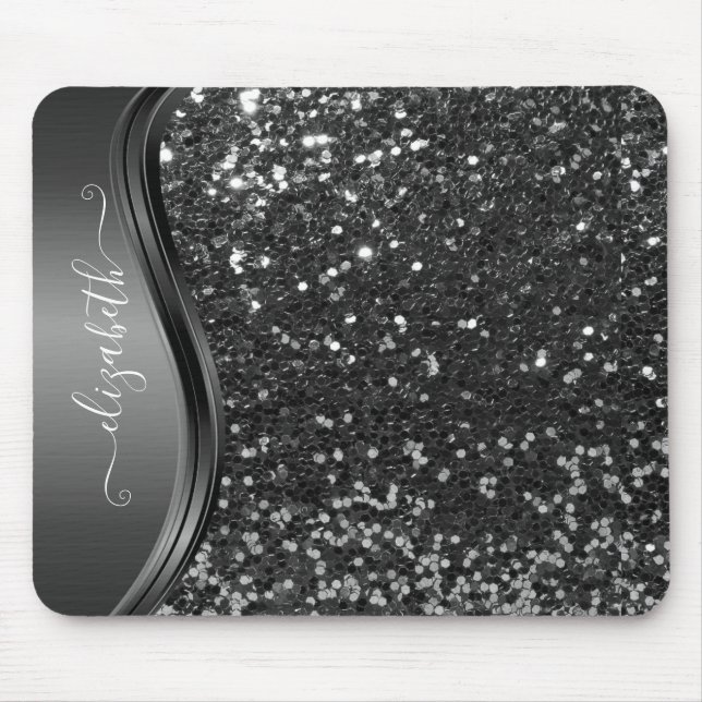 Glam Bling Personlig Glitter Kalligrafi Blå Musmatta (Framsidan)