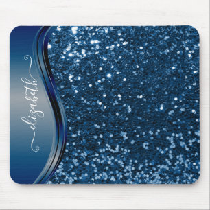 Glam Bling Personlig Glitter Kalligrafi Blå Musmatta