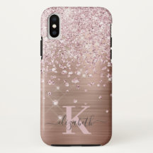 Glam Bling Ro Guld Diamond Confetti Monogrammed mo