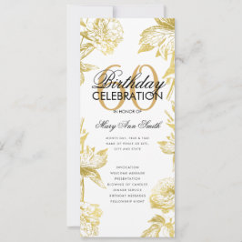 Glam Blommigt 60:e födelsedagsprogrammet Guld Menu Inbjudningar