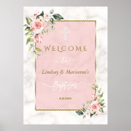 Glam  Blommigt Guld Twillingars Välkommen Baptism- Poster