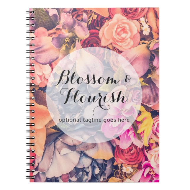 Glam Blommigt Ro Trendig Modern Florist & Boutique Anteckningsbok Med Spiral (Framsidan)