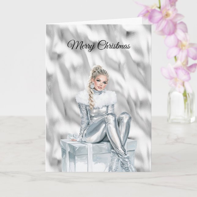Glam Blond Silver Christmas Kort (Orkide)