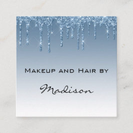 Glam Blue Dripping Glitter Drips Makeup Artist Fyrkantigt Visitkort