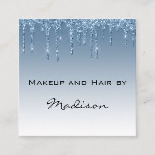 Glam Blue Dripping Glitter Drips Makeup Artist Fyrkantigt Visitkort