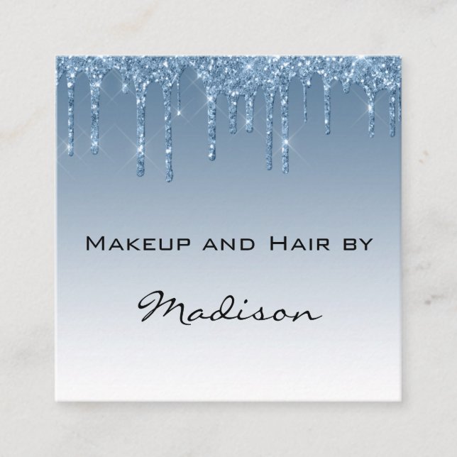Glam Blue Dripping Glitter Drips Makeup Artist Fyrkantigt Visitkort (Framsida)