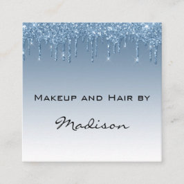 Glam Blue Dripping Glitter Drips Makeup Artist Fyrkantigt Visitkort