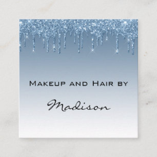 Glam Blue Dripping Glitter Drips Makeup Artist Fyrkantigt Visitkort