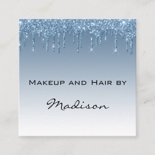 Glam Blue Dripping Glitter Drips Makeup Artist Fyrkantigt Visitkort (Framsida)