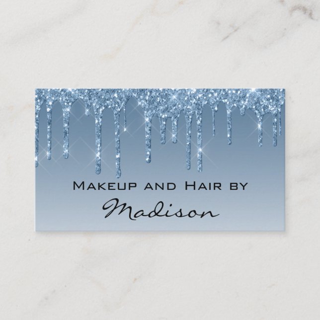 Glam Blue Dripping Glitter Drips Makeup Artist Visitkort (Framsida)