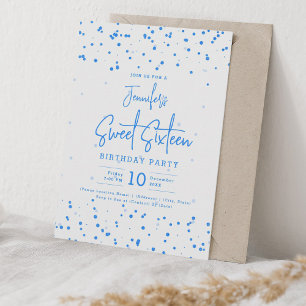 Glam Blue Faux Foil Dots Sweet 16 Party Inbjudningar