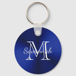Glam Blue Faux Metall Monogram Nyckelring