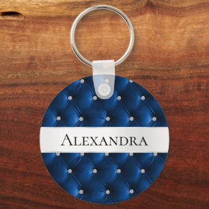 Glam Blue faux Velvet Luxury Namn Nyckelring