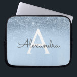 Glam Blue Glitter och Gnistra Chic Monogrammad Laptop Fodral<br><div class="desc">Baby blue Gnistra Faux Glitter och  Modern och Elegant Monogram Fodral. Fodral kan anpassas så att det omfattar ditt första och första namn.</div>