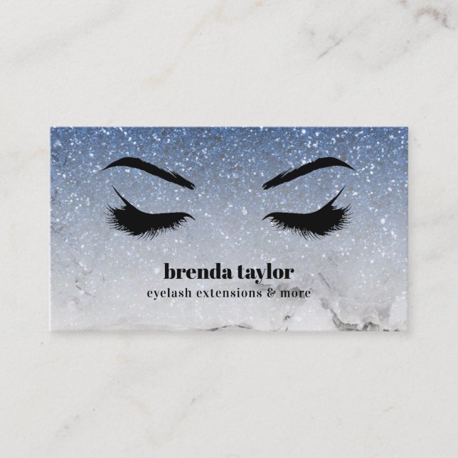 Glam Blue glitter ombre Marble Eyelash Browbar Visitkort (Framsida)