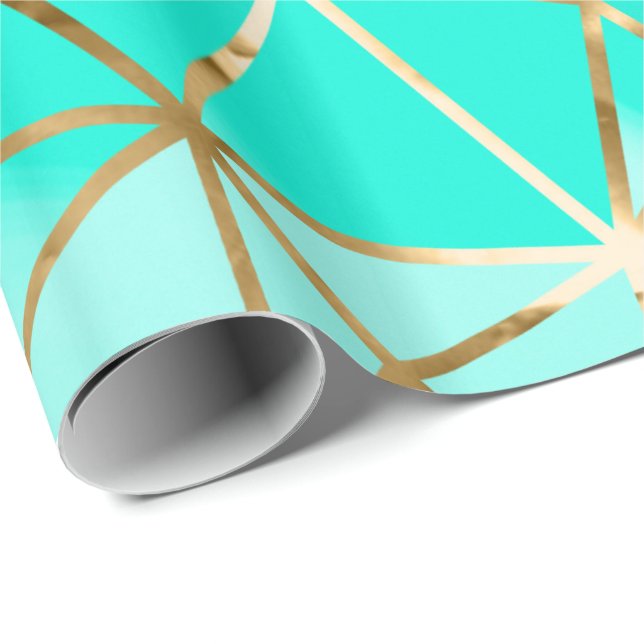 Glam Blue Golden Rand Diamond Wrapping Papper Presentpapper (Rullad Hörn)