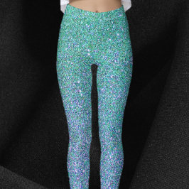 Glam Blue Grönt och Lila Glitter Leggings