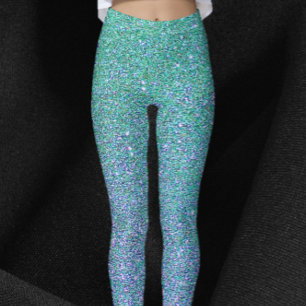 Glam Blue Grönt och Lila Glitter Leggings