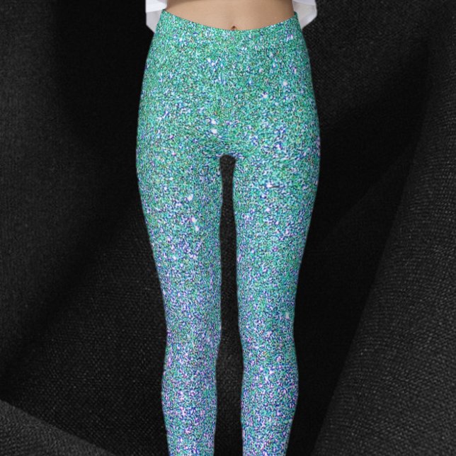 Glam Blue Grönt och Lila Glitter Leggings (Skapare uppladdad)