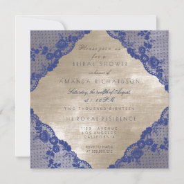 Glam Blue Navy Snöre Ivory Velvet Möhippa Inbjudningar
