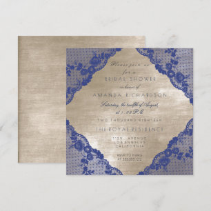 Glam Blue Navy Snöre Ivory Velvet Möhippa Inbjudningar