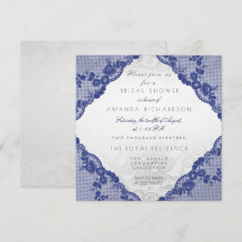 Glam Blue Navy Snöre Silver Blommigt Möhippa Inbjudningar