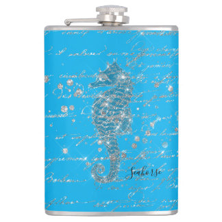 Glam Blue och Silver Glitter Seahorse Fickplunta