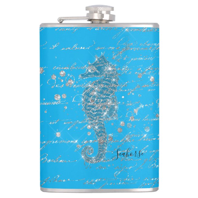 Glam Blue och Silver Glitter Seahorse Fickplunta (Framsidan)