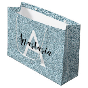 Glam Blue Silver Glitter Sparkles Monogram Namn