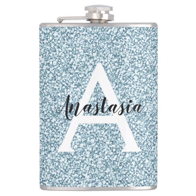 Glam Blue Silver Glitter Sparkles Monogram Namn Fickplunta (Framsidan)