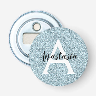 Glam Blue Silver Glitter Sparkles Monogram Namn Flasköppnare