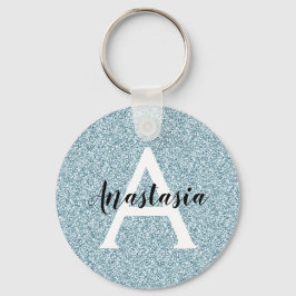 Glam Blue Silver Glitter Sparkles Monogram Namn Nyckelring