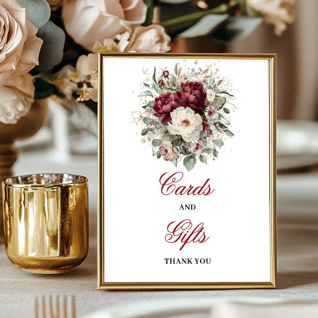 Glam Blush Burgundy Bordkort Gåvor Skylt (Glam Blush Burgundy Tabletop Cards Gifts Sign)