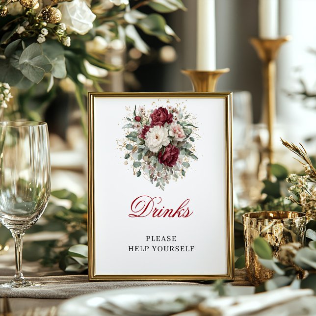 Glam Blush Burgundy Dryckes Bordskylt Affisch (Glam Blush Burgundy Drinks Tabletop Poster Sign)