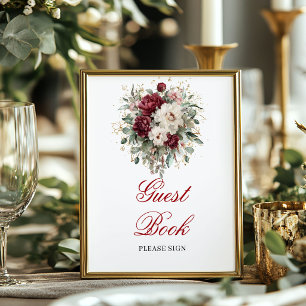 Glam Blush Burgundy Gästbok Poster Skylt