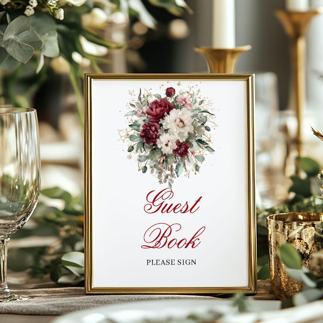 Glam Blush Burgundy Gästbok Poster Skylt (Glam Blush Burgundy Guest Book Poster Sign)