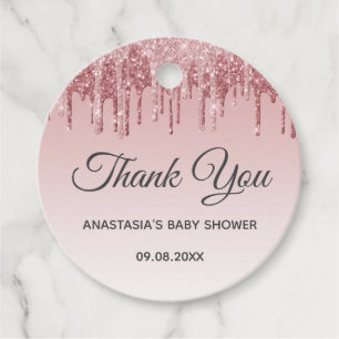 Glam Blush Rosa Guld Glitter Tack Baby Shower Gåvor Etiketter