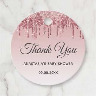 Glam Blush Rosa Guld Glitter Tack Baby Shower Gåvor Etiketter
